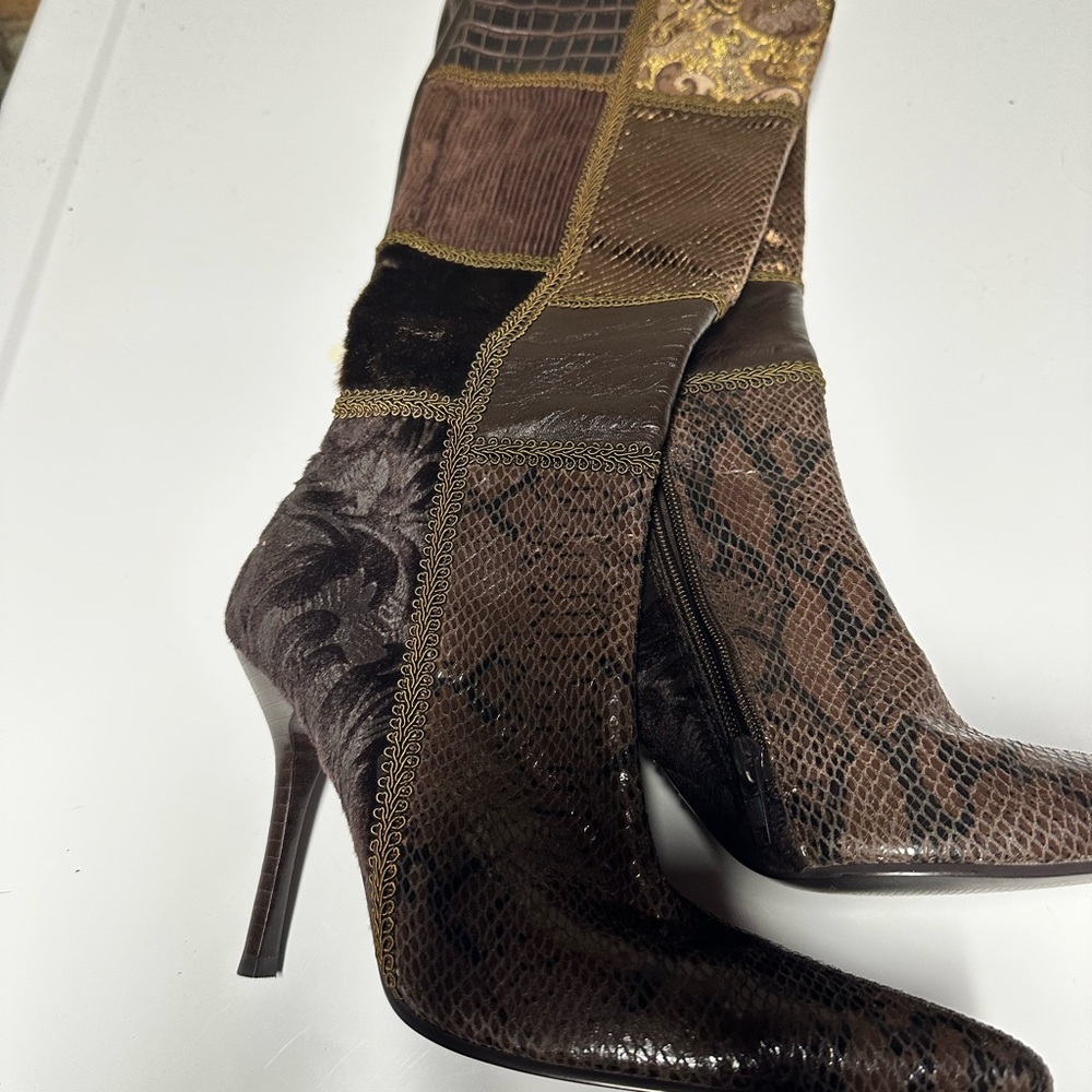 Bakers Multi-Brown Patchwork Heeled Boots - image 1